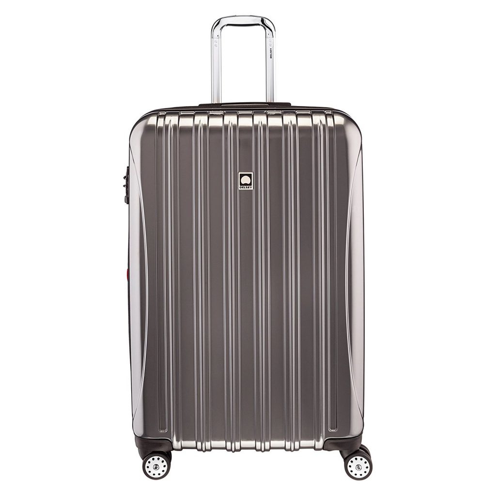 Delsey Luggage Helium Aero, Large Checked Luggage, Hard Case Spinner Suitcase, Titanium