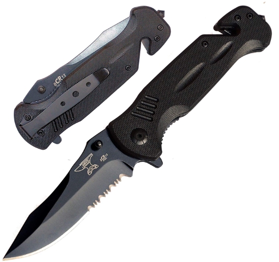 ANVIL BLADESMITHS - BULLSHARK 8CR13 - Folding Pocket Knife - Serrat